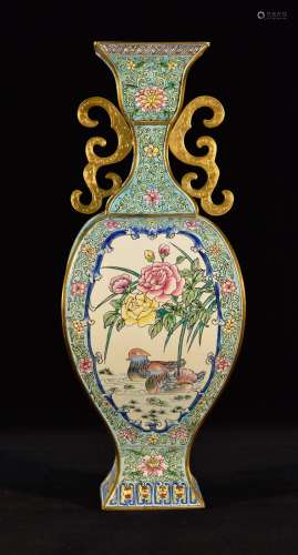 Chinese Enamel Vase with Peony Scene