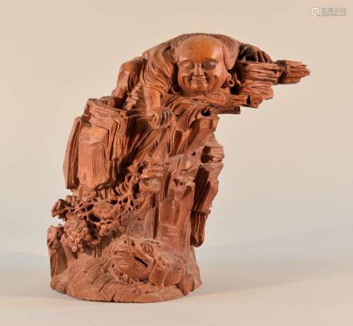 Chinese Carved Bamboo Louhai with Toad