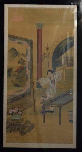 Chinese Painting of Beauty Scene on Silk