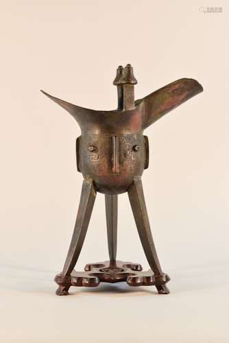 Chinese Archaic Bronze with Rosewood Base