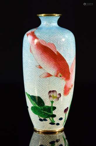 Japanese Gimbari CloisonnÃ© with Koi Scene - Signed Ito