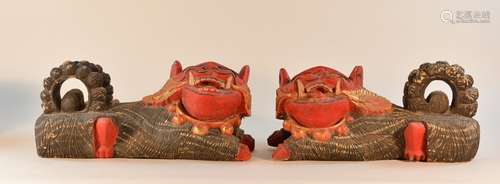 Pair of Large Carved Southeast Asia Foolions