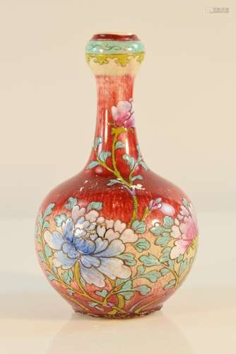 Chinese Red FlambÃ© Porcelain Vase with Famille Rose