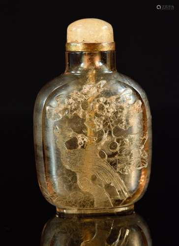 Chinese Rock Crystal Snuff Bottle with Peacock Motif