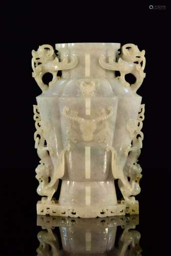 Chinese Jadeite Vase with Archaic Bird Motif