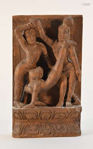 Antique Indian Nepalese Carved Wood Erotica Group