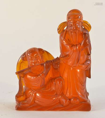 Old Chinese Carved Cherry Amber Figurine of Immortal