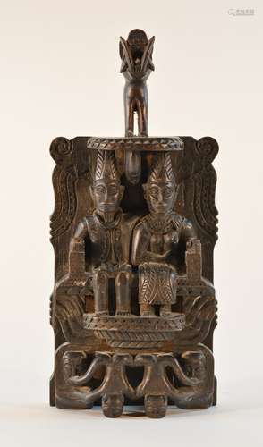 Carved Southeast Asia Indian Wood Couple on Throne