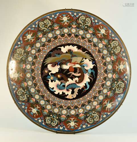 Large Japanese CloisonnÃ© Charger with Phoenix Motif