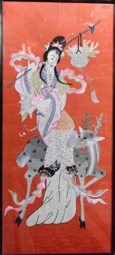 Chinese Embroidery Panel - Female with Deer Scene