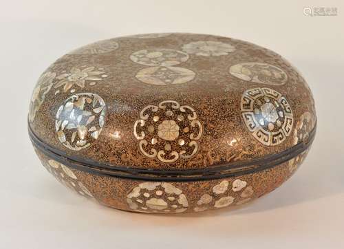 Large Chinese Round Lacquer Box with Mother of Pearl