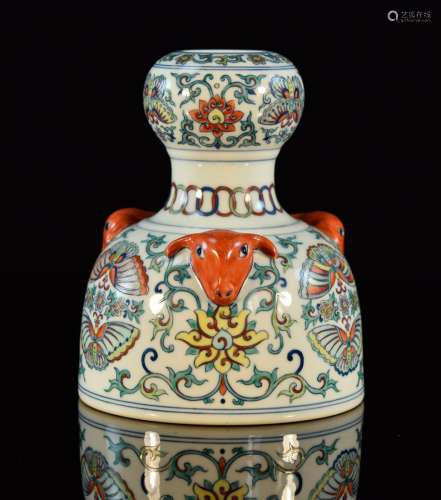 Chinese Doucain Porcelain Vase with Ram Head