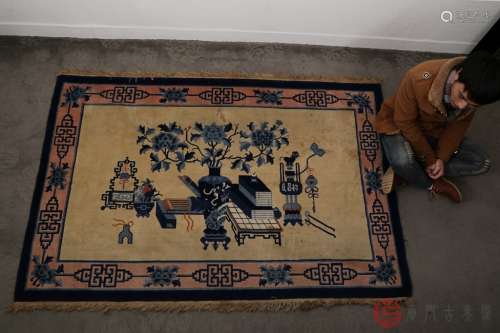 023：清代.2米豪华大尺寸纯手工编织精工厚实羊绒博古纹大地毯