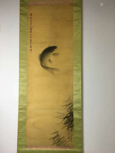 吴青霞 日式装裱绢本鱼立轴