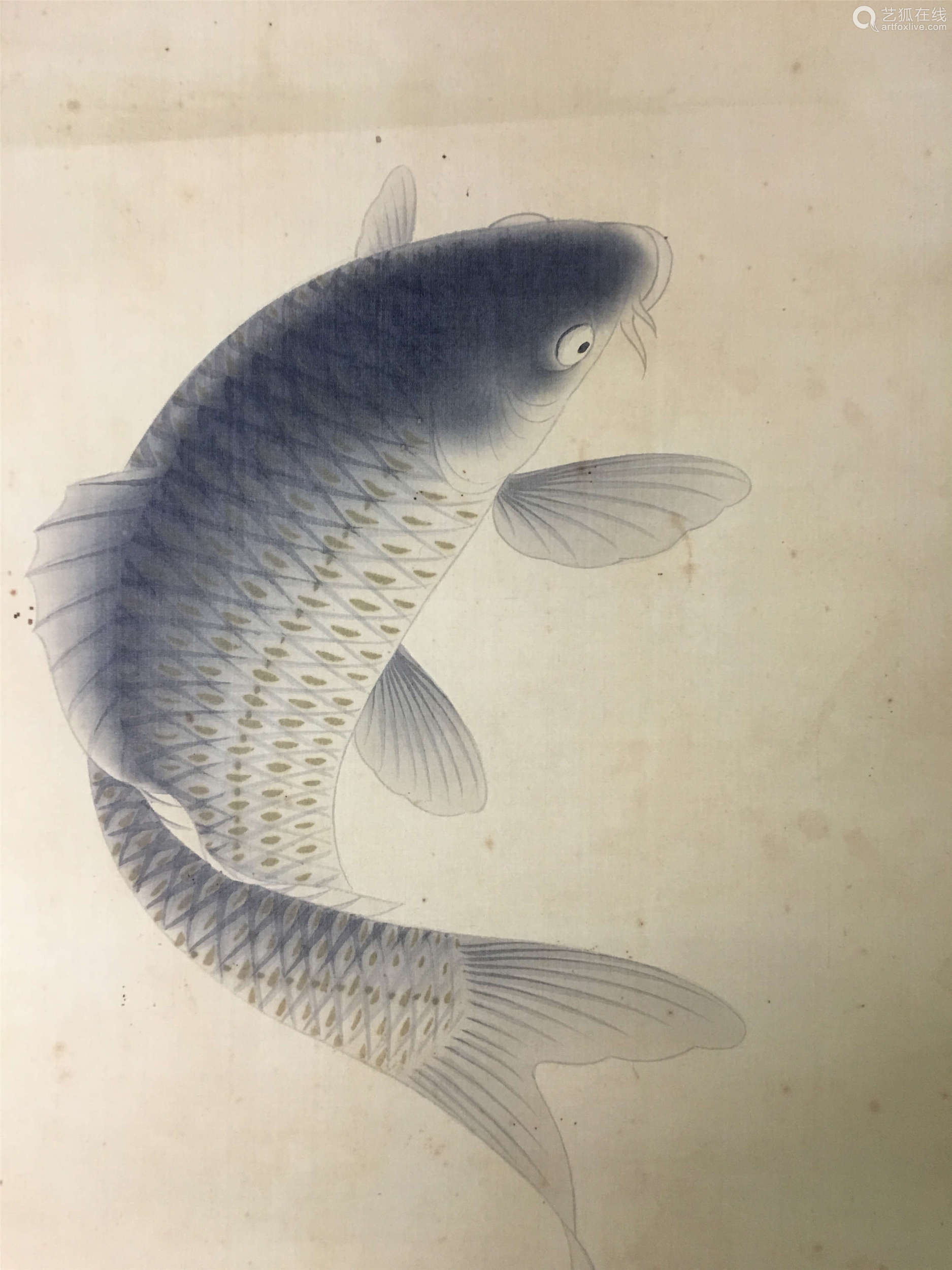 吴青霞日式装裱绢本鱼立轴