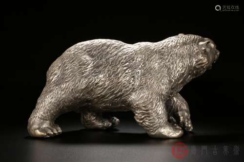 （精英）006:１９世纪.精美全手工打造铜鎏银北极熊摆件