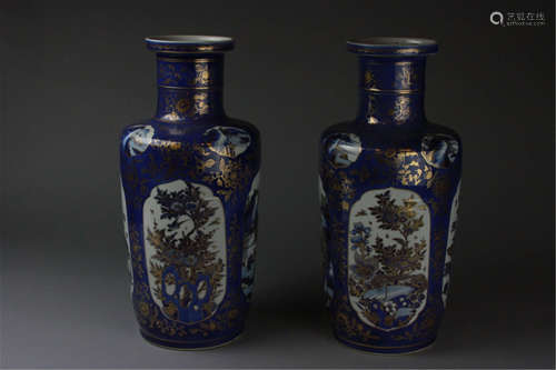 Antique Pair of Chinese Rouleau Vases