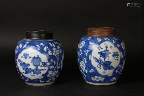 Antique Pair Of Chinese B/W cover Vase