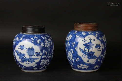 Antique Pair Of Chinese B/W cover Vase