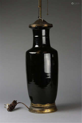 Antique Chinese Mirror Black Rouleau Vase