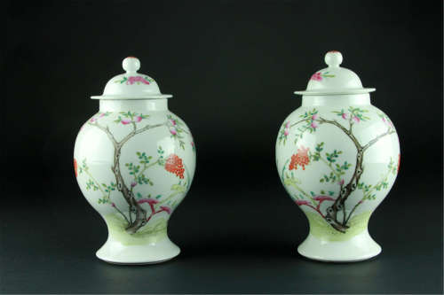 Antique Pair of Chinese Cover Jars