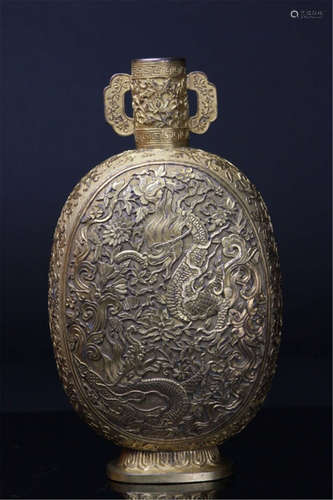 Amazing Chiense Gilt Bronze Pilgrim Bottle Vase