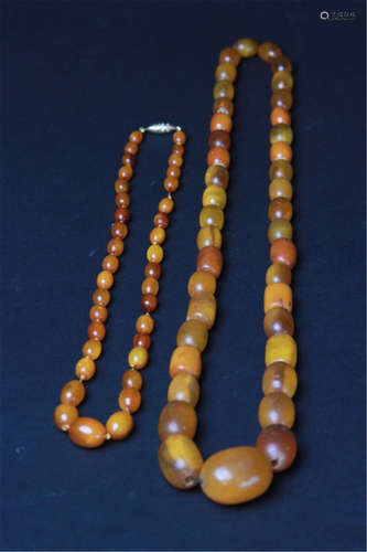 Antique Two Chinese Amber Chains