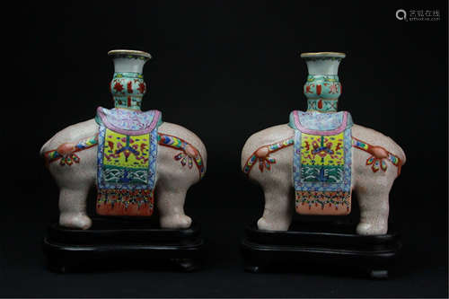 Antique Pair of Chinese Porcelain Candle Holders