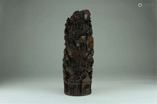 Antique Chinese Bamboo Carving Of Landscape