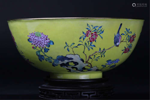 Antique Chinese Enamel Bowl With Birds