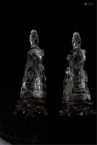 Antique Pair Of Chinese Crastal Carving