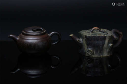 Antique Lot of Two chinese Yinxin Teapots