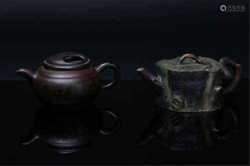 Antique Lot of Two chinese Yinxin Teapots