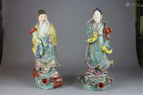 Antique Chinese Two Famille Rose Figures