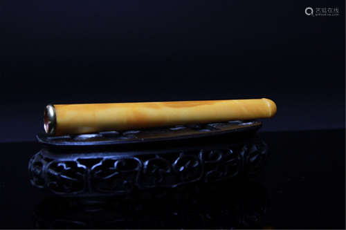 Antique Smoking Pipe Gold Mounted Amber