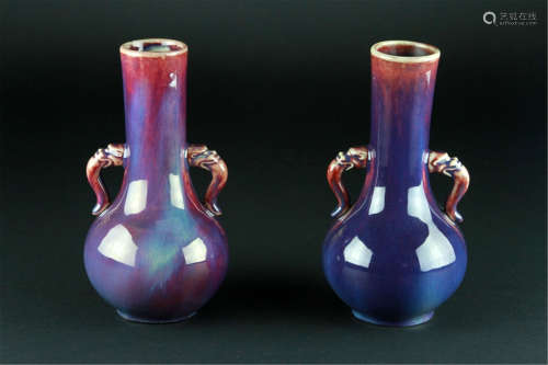 Antique Pair of chinese Flambe Red Vases