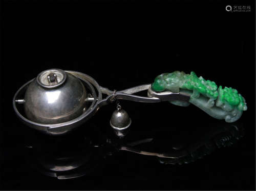 Antique Chinese Silver Lighter with Jadeite Belt