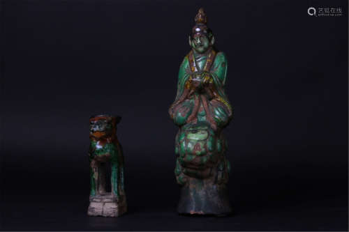 Antique Lot of Two Chinese Stoneware figures