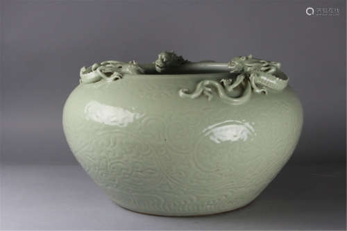 Antique Chinese Celadon Dragon Fish Bowl