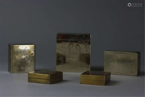 Antique Five Chinese Bronze Boxes