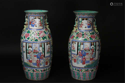 Antique Pair Chinese Famille Rose Vases