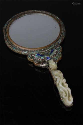 Antique Chinese Bronze Mirror with Jade Buckle