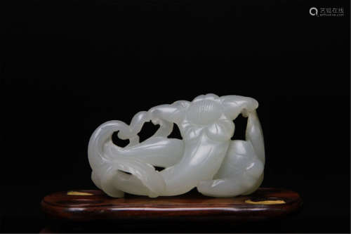 Antique Chinese White Jade Carving of An EggPlant