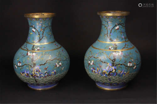 Antique Pair of Chinese CloIsomn Bottle Vases