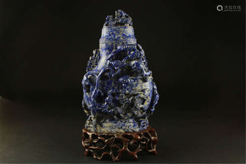 Antique Chinese Lapis Dragon Vase