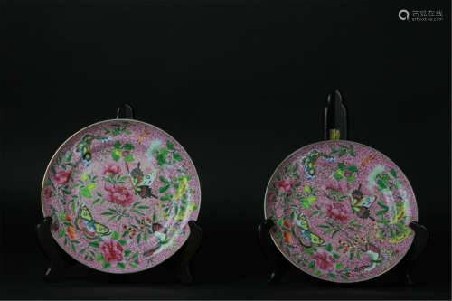 Antique Pair Of Chinese Rose Medallion Plates