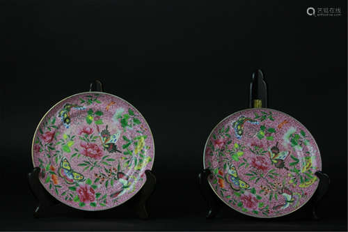 Antique Pair Of Chinese Rose Medallion Plates