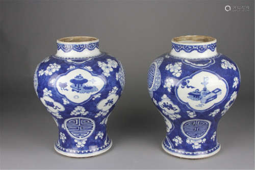 Early Pair Of B/W Ginger Jars