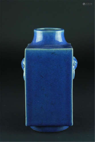Antique Chinese Blue Glaze Square Vase