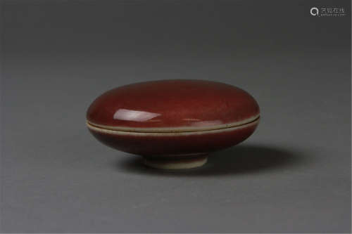 Antique Chinese Ox Blood Cover Box With Mark